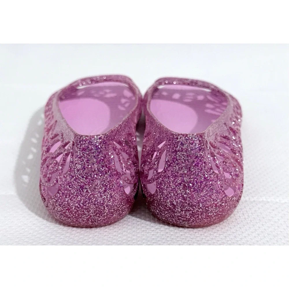 Crocs Isabella Glitter Peep Toe Ballerinas Shoes Girls J 1 Pink Lightweight